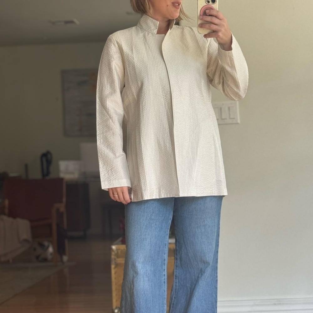 Eileen Fisher Size Small Silk Elegant Off White Ivory Cream Jacket Cardigan